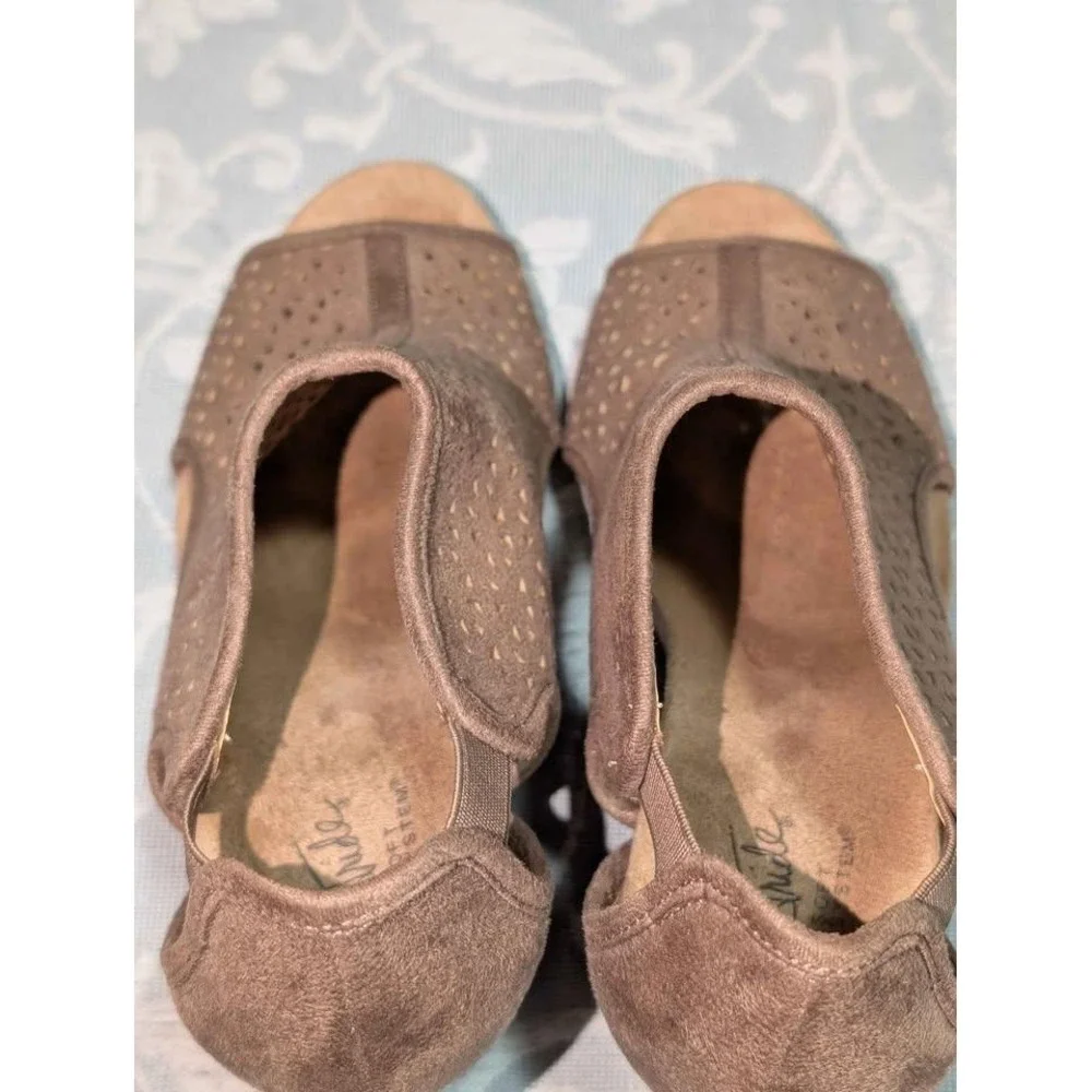 LifeStride Hinx 2 Taupe Cork Wedge Sandals‎ Peep Toe Cutout 6.5M
